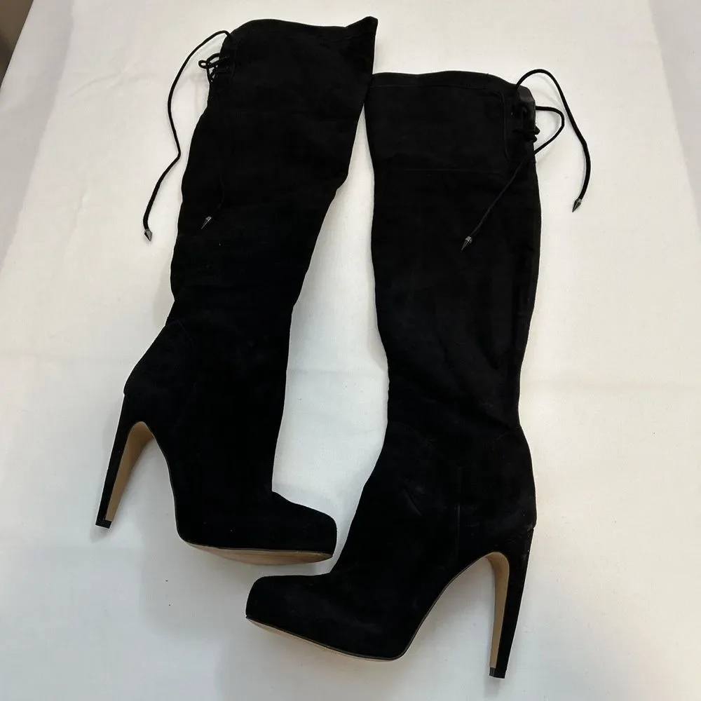 Sam Edelman Women 8.5 M KAYLA Black Suede Over The Knee‎ Boots 3063